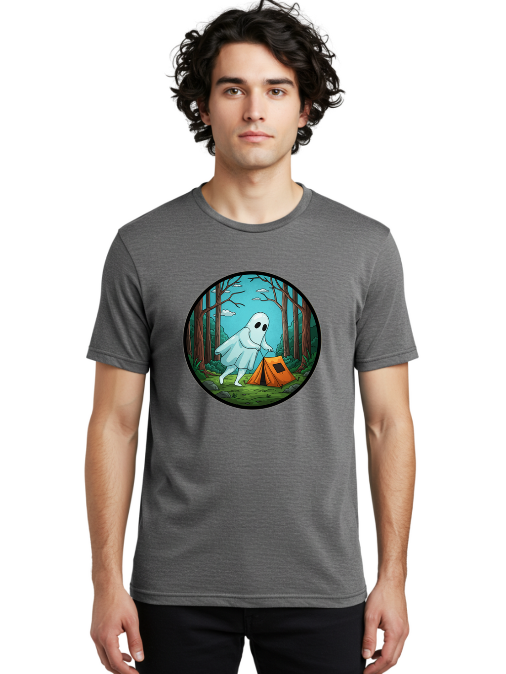 Ghost-Camping-2 Men'S Graphic Tee, 100% Cotton, Comfortable Casual Summer Wear, Machine Washable, Vintage Camera, Old Camera, Antique Camera, Black Camera, Classic Photography, Photography Equipment, Nostalgic Device, Film Camera, Camera Art Bak661
