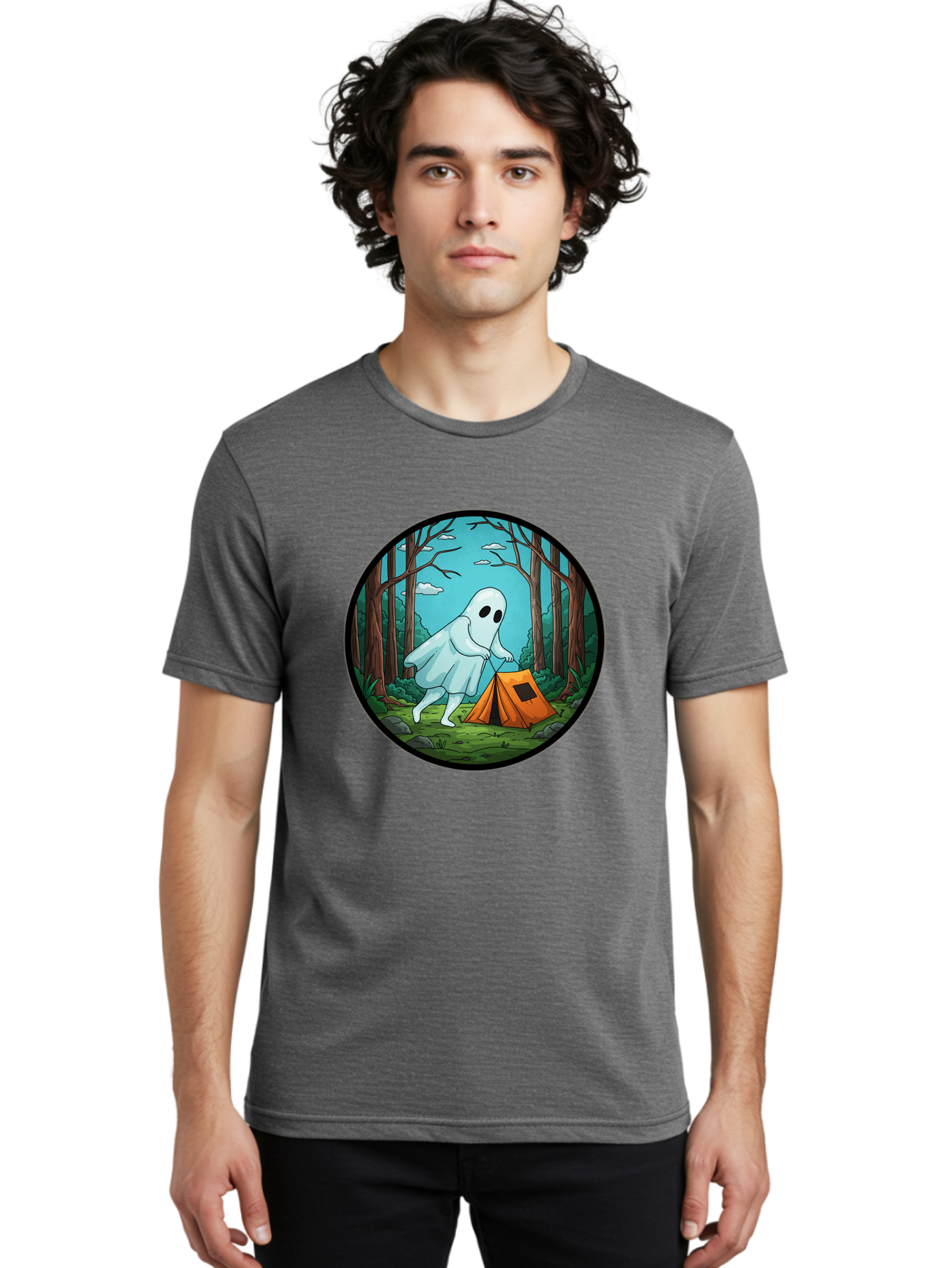 Ghost-Camping-2 Men'S Graphic Tee, 100% Cotton, Comfortable Casual Summer Wear, Machine Washable, Vintage Camera, Old Camera, Antique Camera, Black Camera, Classic Photography, Photography Equipment, Nostalgic Device, Film Camera, Camera Art Bak661