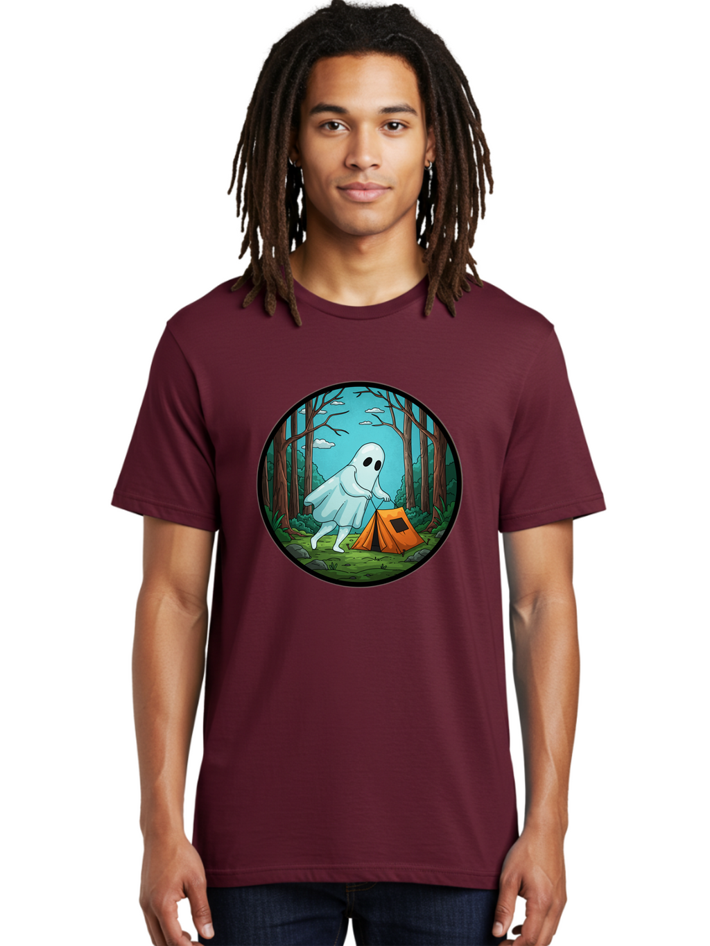 Ghost-Camping-2 Men'S Graphic Tee, 100% Cotton, Comfortable Casual Summer Wear, Machine Washable, Vintage Camera, Old Camera, Antique Camera, Black Camera, Classic Photography, Photography Equipment, Nostalgic Device, Film Camera, Camera Art Bak661