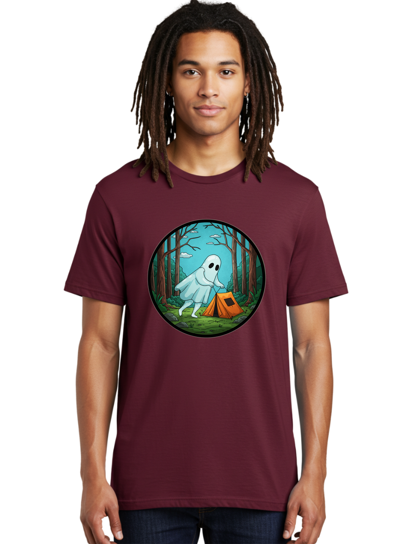 Ghost-Camping-2 Men'S Graphic Tee, 100% Cotton, Comfortable Casual Summer Wear, Machine Washable, Vintage Camera, Old Camera, Antique Camera, Black Camera, Classic Photography, Photography Equipment, Nostalgic Device, Film Camera, Camera Art Bak661