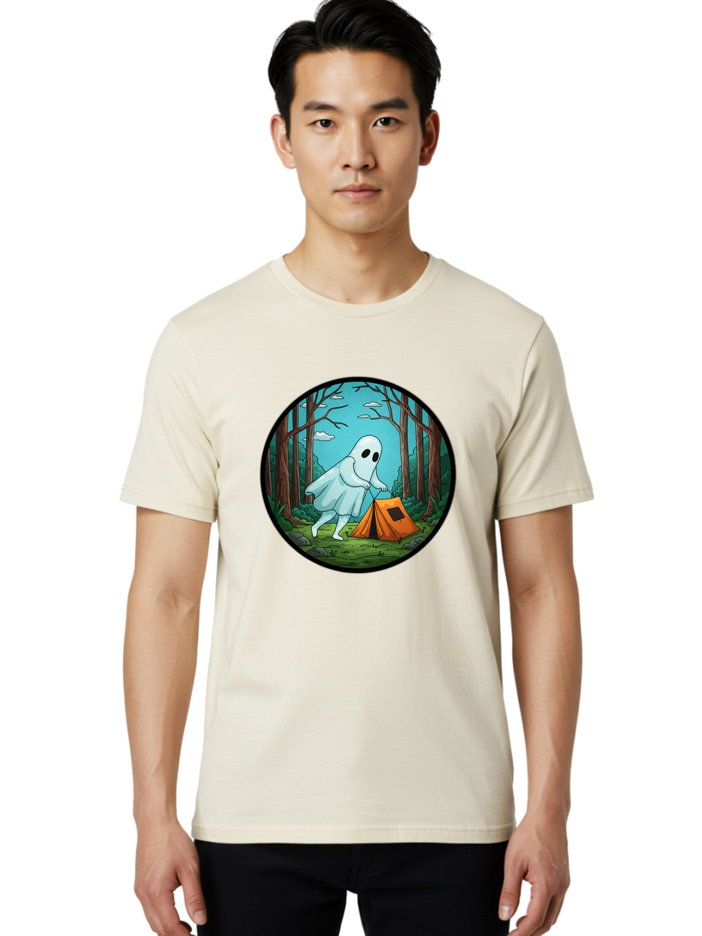 Ghost-Camping-2 Men'S Graphic Tee, 100% Cotton, Comfortable Casual Summer Wear, Machine Washable, Vintage Camera, Old Camera, Antique Camera, Black Camera, Classic Photography, Photography Equipment, Nostalgic Device, Film Camera, Camera Art Bak661
