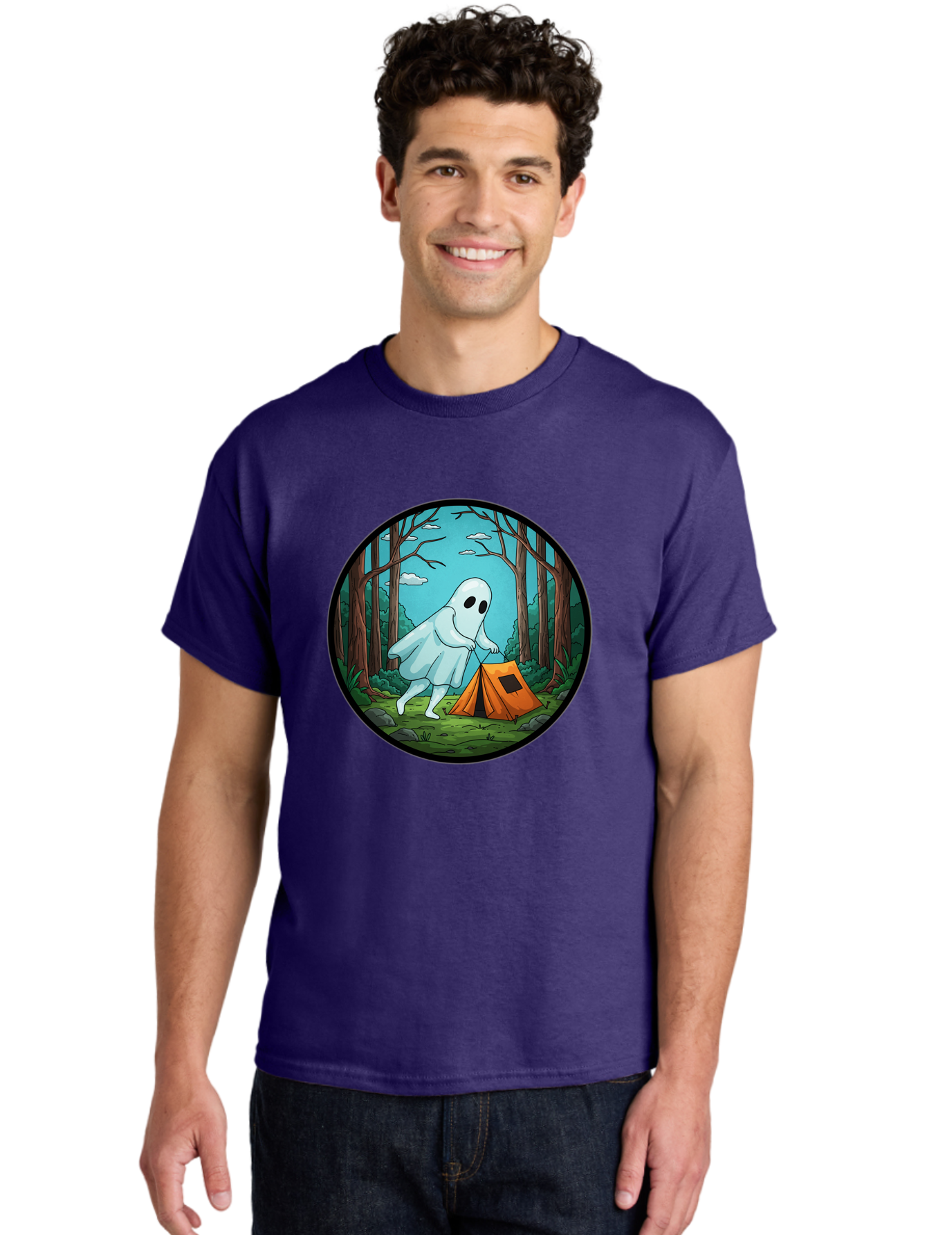 Ghost-Camping-2 Men'S Graphic Tee, 100% Cotton, Comfortable Casual Summer Wear, Machine Washable, Vintage Camera, Old Camera, Antique Camera, Black Camera, Classic Photography, Photography Equipment, Nostalgic Device, Film Camera, Camera Art Bak661