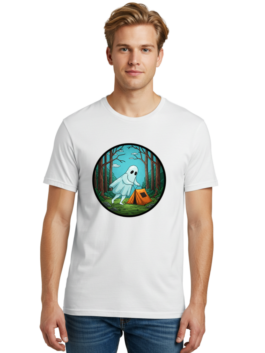 Ghost-Camping-2 Men'S Graphic Tee, 100% Cotton, Comfortable Casual Summer Wear, Machine Washable, Vintage Camera, Old Camera, Antique Camera, Black Camera, Classic Photography, Photography Equipment, Nostalgic Device, Film Camera, Camera Art Bak661