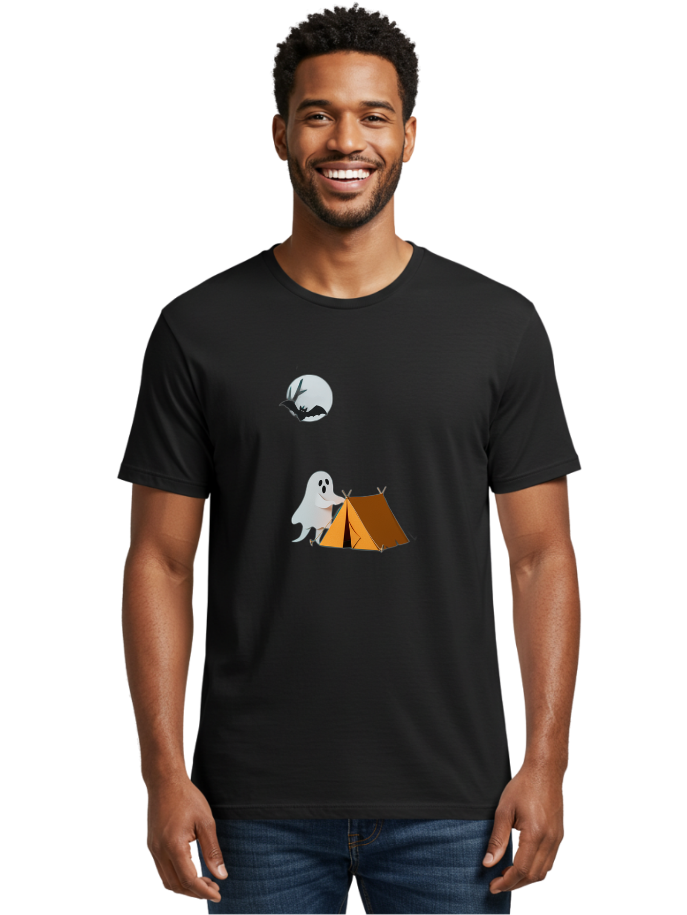Ghost-Camping-3 Men'S Graphic Tee, 100% Cotton, Comfortable Casual Summer Wear, Machine Washable, Vintage Camera, Old Camera, Antique Camera, Black Camera, Classic Photography, Photography Equipment, Nostalgic Device, Film Camera, Camera Art Bak662
