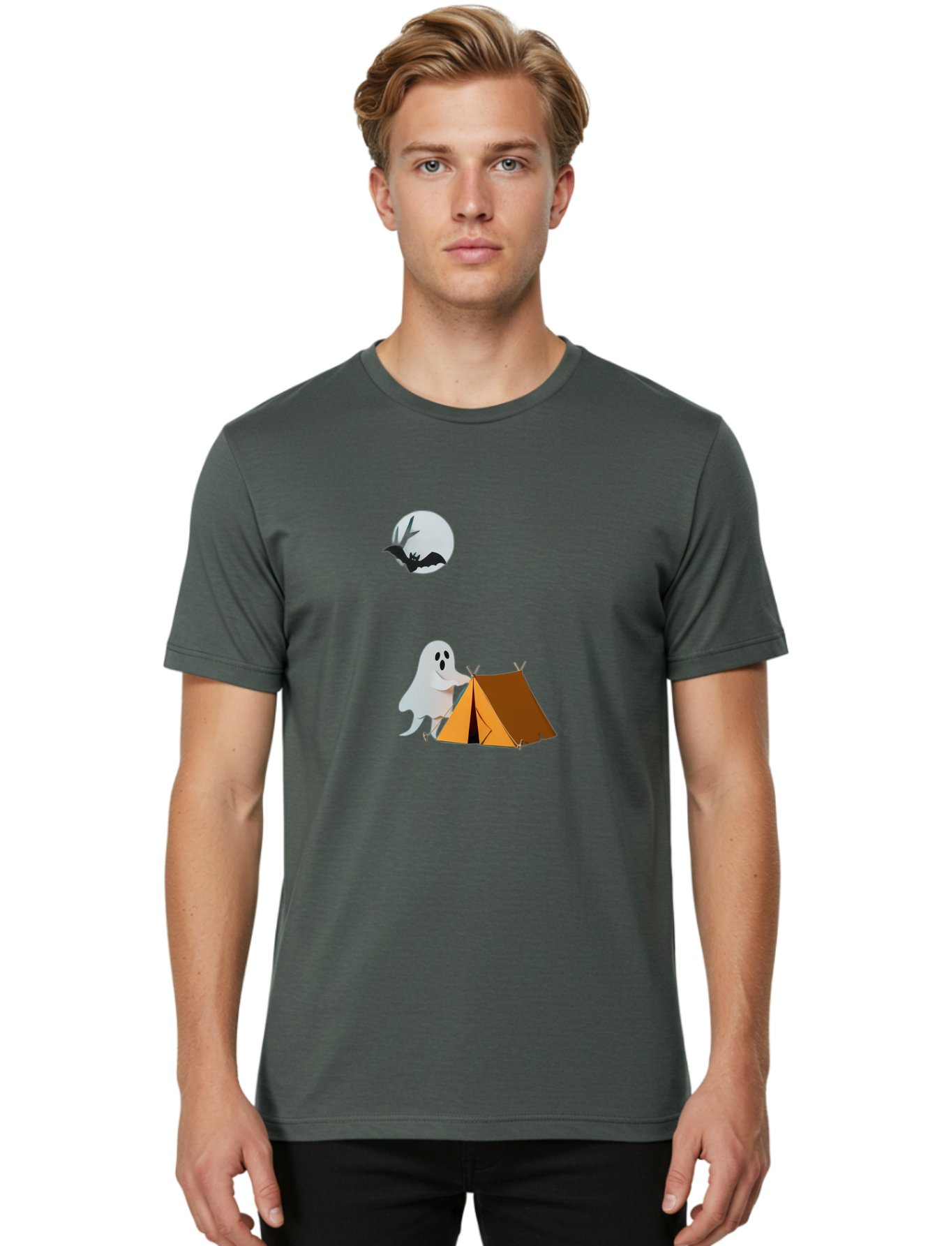 Ghost-Camping-3 Men'S Graphic Tee, 100% Cotton, Comfortable Casual Summer Wear, Machine Washable, Vintage Camera, Old Camera, Antique Camera, Black Camera, Classic Photography, Photography Equipment, Nostalgic Device, Film Camera, Camera Art Bak662
