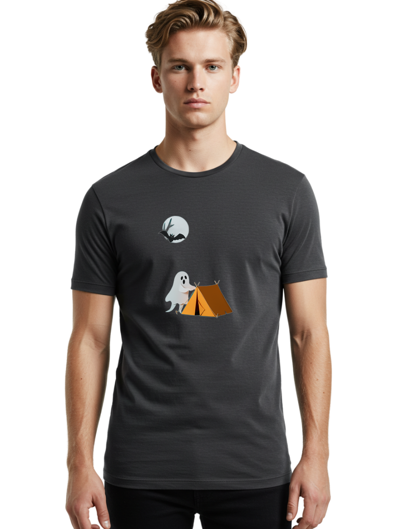 Ghost-Camping-3 Men'S Graphic Tee, 100% Cotton, Comfortable Casual Summer Wear, Machine Washable, Vintage Camera, Old Camera, Antique Camera, Black Camera, Classic Photography, Photography Equipment, Nostalgic Device, Film Camera, Camera Art Bak662