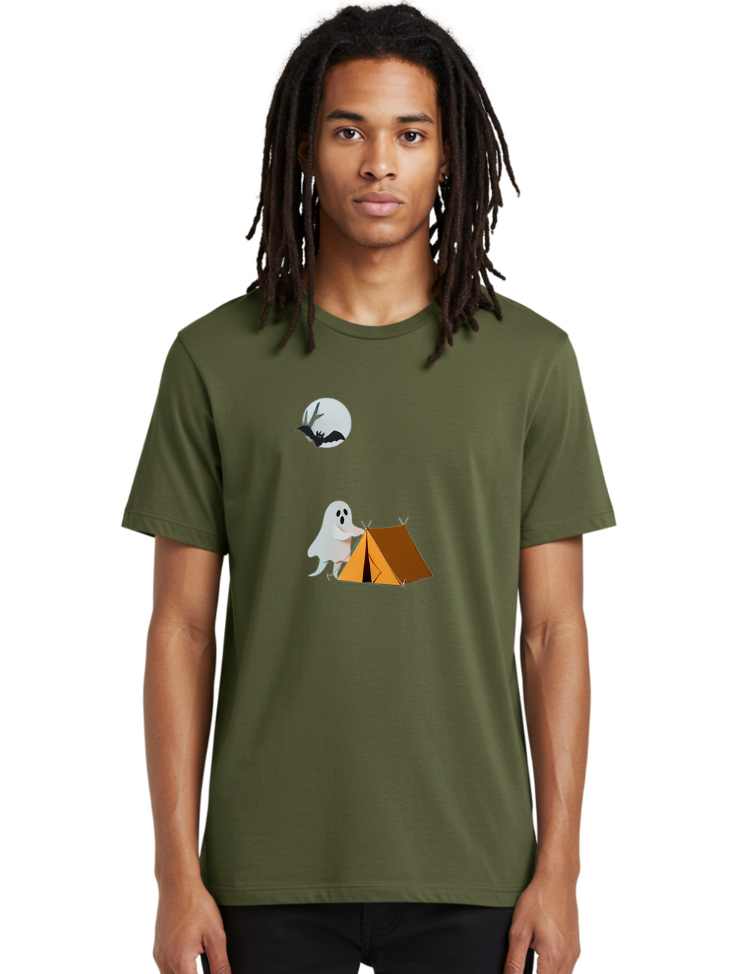 Ghost-Camping-3 Men'S Graphic Tee, 100% Cotton, Comfortable Casual Summer Wear, Machine Washable, Vintage Camera, Old Camera, Antique Camera, Black Camera, Classic Photography, Photography Equipment, Nostalgic Device, Film Camera, Camera Art Bak662