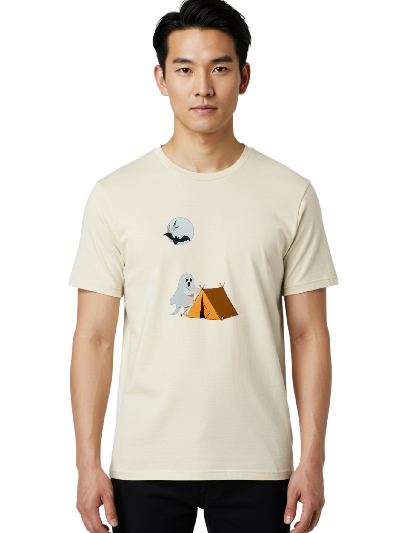 Ghost-Camping-3 Men'S Graphic Tee, 100% Cotton, Comfortable Casual Summer Wear, Machine Washable, Vintage Camera, Old Camera, Antique Camera, Black Camera, Classic Photography, Photography Equipment, Nostalgic Device, Film Camera, Camera Art Bak662