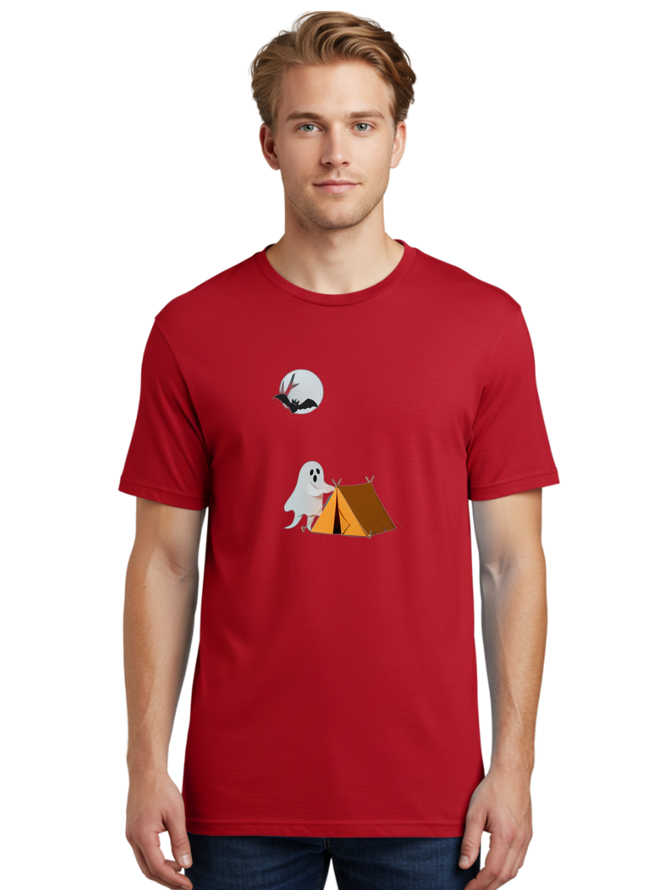 Ghost-Camping-3 Men'S Graphic Tee, 100% Cotton, Comfortable Casual Summer Wear, Machine Washable, Vintage Camera, Old Camera, Antique Camera, Black Camera, Classic Photography, Photography Equipment, Nostalgic Device, Film Camera, Camera Art Bak662