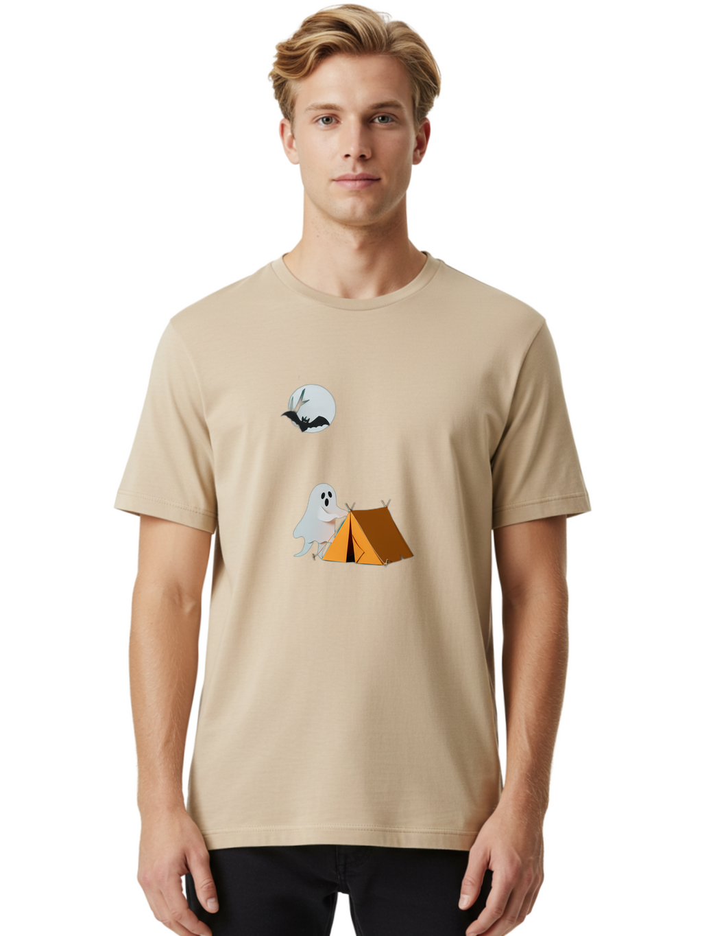 Ghost-Camping-3 Men'S Graphic Tee, 100% Cotton, Comfortable Casual Summer Wear, Machine Washable, Vintage Camera, Old Camera, Antique Camera, Black Camera, Classic Photography, Photography Equipment, Nostalgic Device, Film Camera, Camera Art Bak662