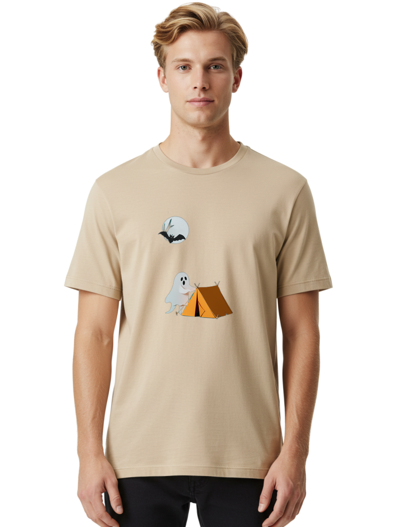 Ghost-Camping-3 Men'S Graphic Tee, 100% Cotton, Comfortable Casual Summer Wear, Machine Washable, Vintage Camera, Old Camera, Antique Camera, Black Camera, Classic Photography, Photography Equipment, Nostalgic Device, Film Camera, Camera Art Bak662