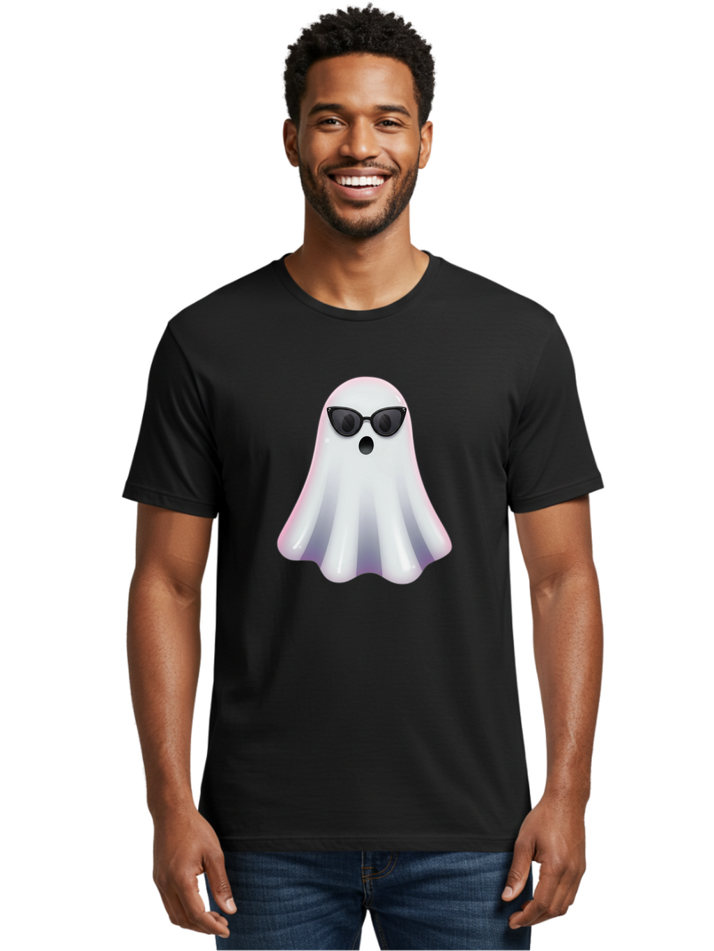 Ghost-Wearing-Sunglasses-1 Men'S Graphic Tee, 100% Cotton, Comfortable Casual Summer Wear, Machine Washable, Vintage Camera, Old Camera, Antique Camera, Black Camera, Classic Photography, Photography Equipment, Nostalgic Device, Film Camera, Bak673