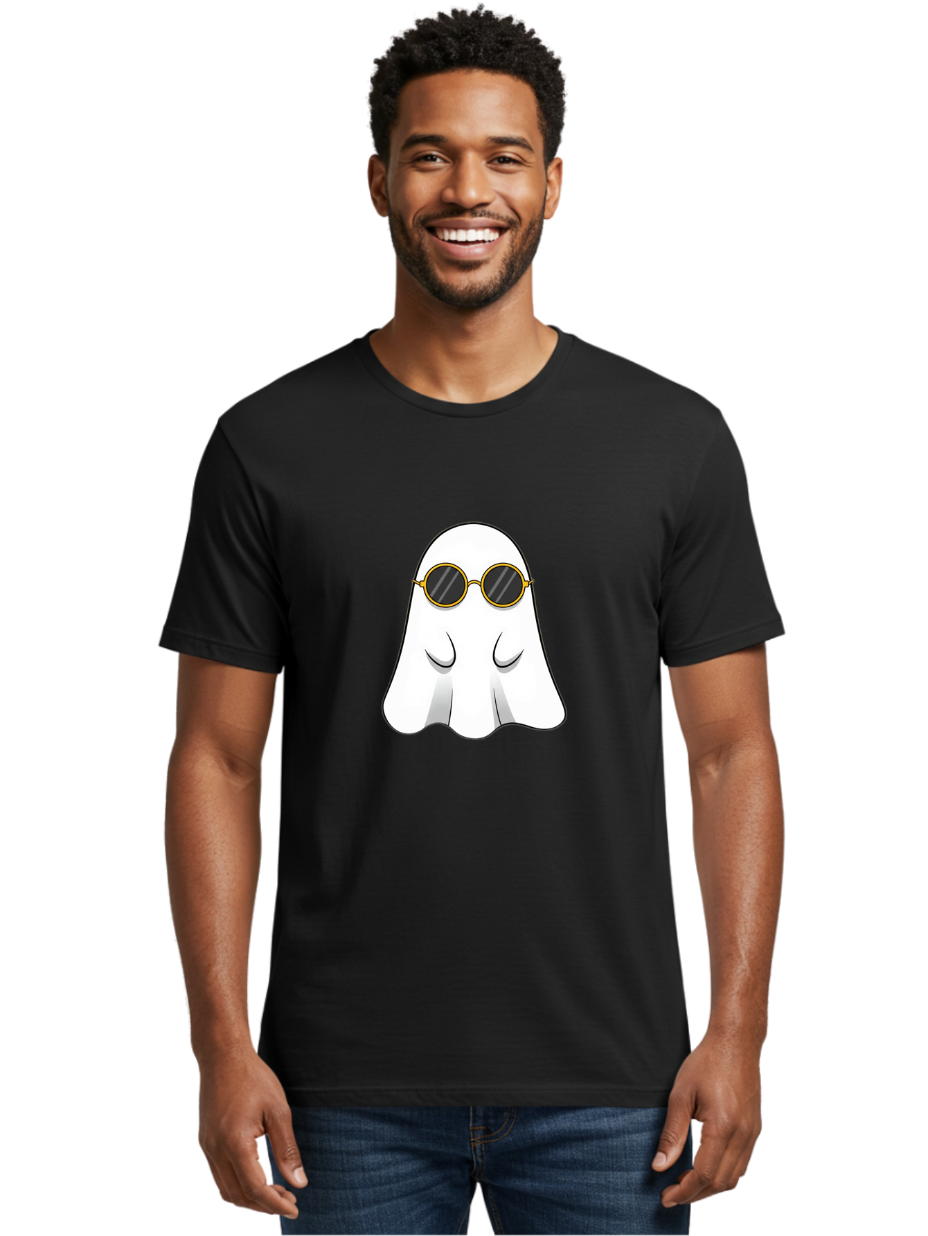 Ghost-Wearing-Sunglasses-2 Men'S Graphic Tee, 100% Cotton, Comfortable Casual Summer Wear, Machine Washable, Vintage Camera, Old Camera, Antique Camera, Black Camera, Classic Photography, Photography Equipment, Nostalgic Device, Film Camera, Bak674