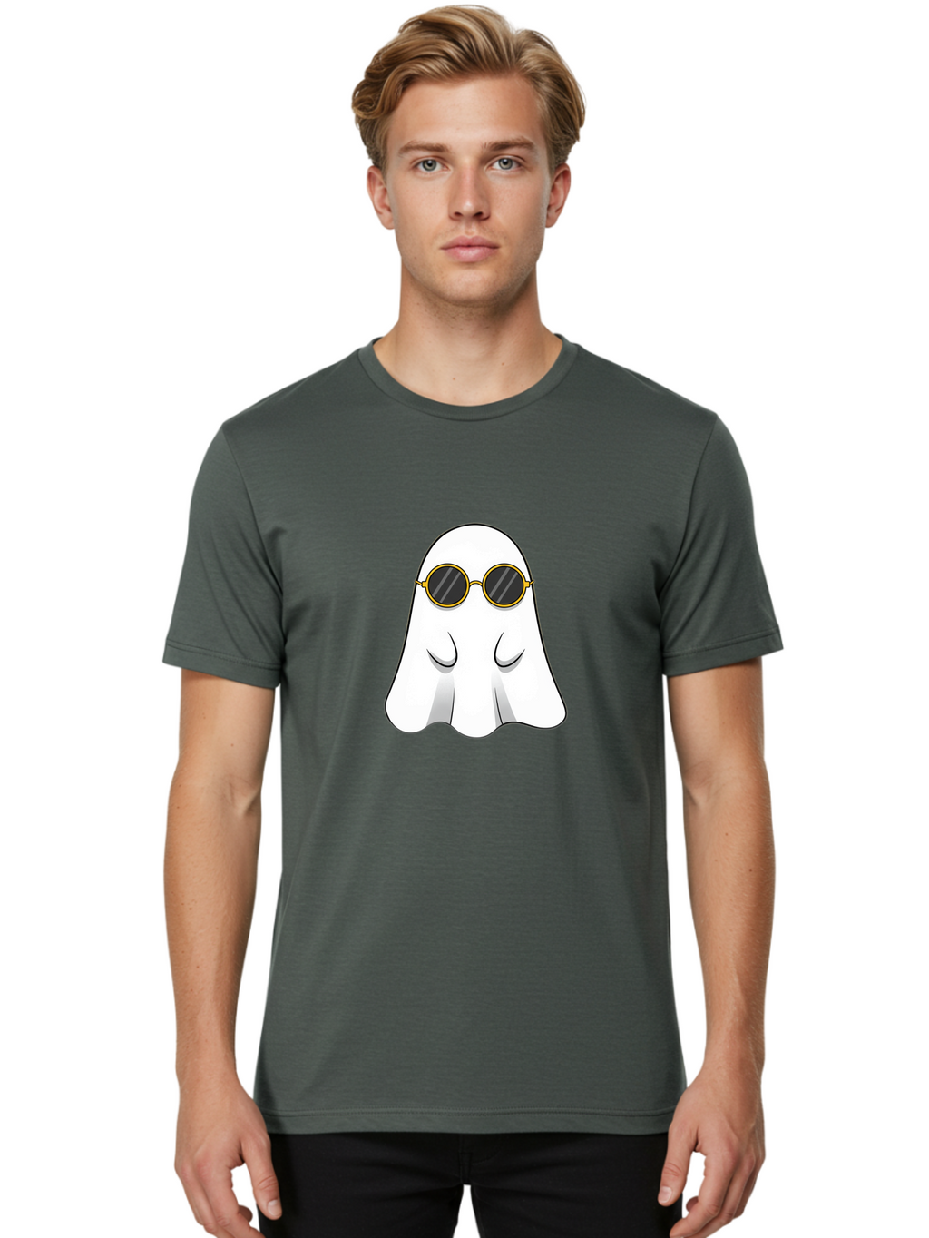 Ghost-Wearing-Sunglasses-2 Men'S Graphic Tee, 100% Cotton, Comfortable Casual Summer Wear, Machine Washable, Vintage Camera, Old Camera, Antique Camera, Black Camera, Classic Photography, Photography Equipment, Nostalgic Device, Film Camera, Bak674