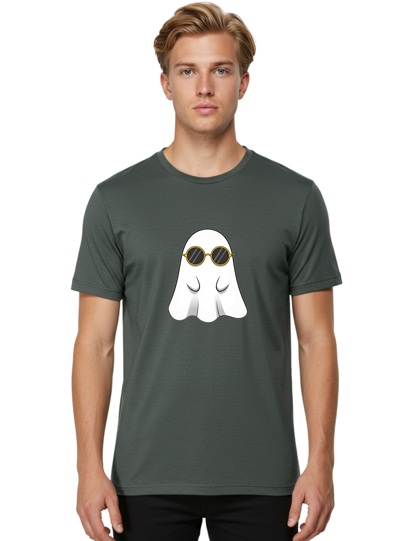 Ghost-Wearing-Sunglasses-2 Men'S Graphic Tee, 100% Cotton, Comfortable Casual Summer Wear, Machine Washable, Vintage Camera, Old Camera, Antique Camera, Black Camera, Classic Photography, Photography Equipment, Nostalgic Device, Film Camera, Bak674