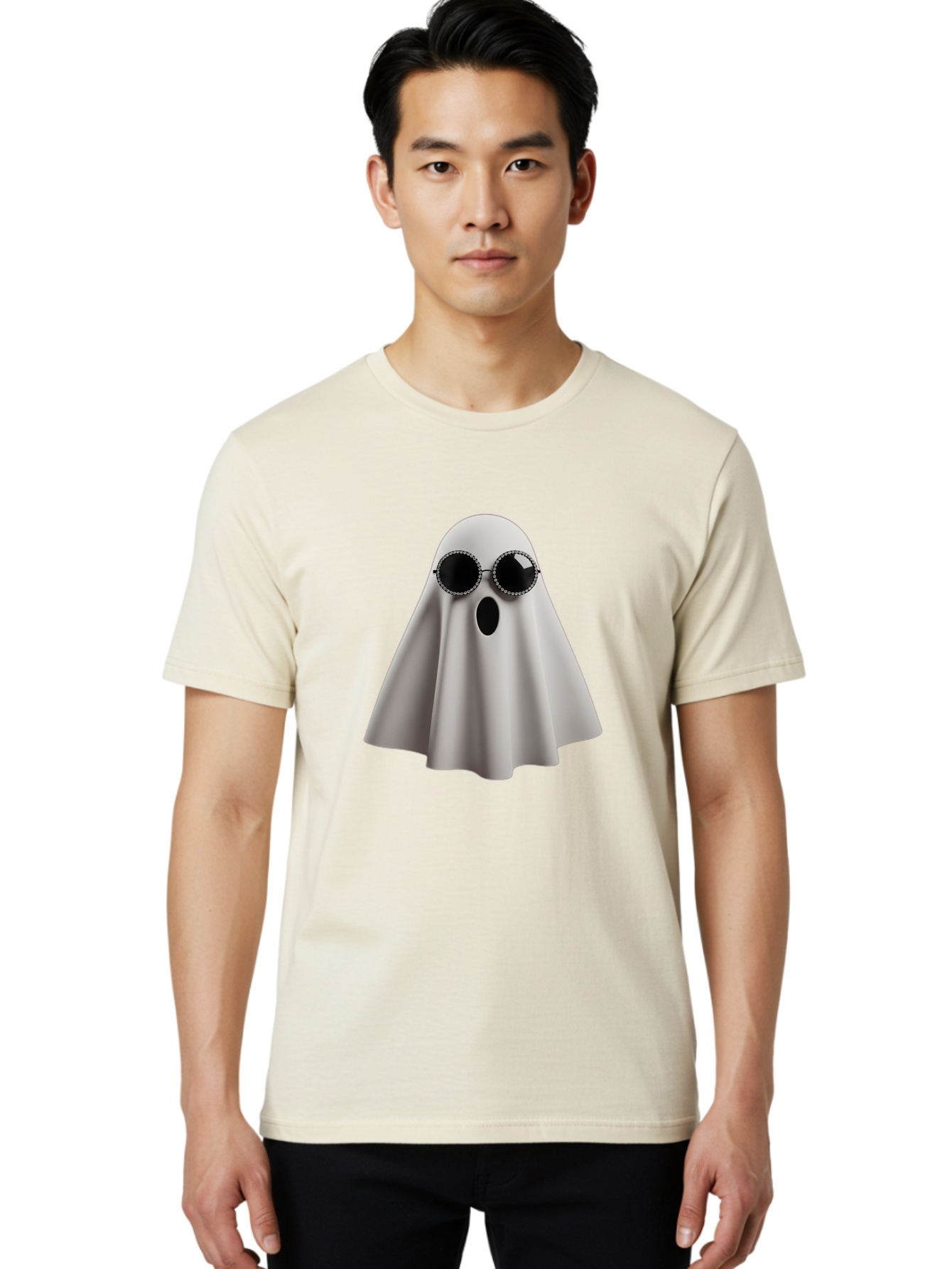 Ghost-Wearing-Sunglasses-3 Men'S Graphic Tee, 100% Cotton, Comfortable Casual Summer Wear, Machine Washable, Vintage Camera, Old Camera, Antique Camera, Black Camera, Classic Photography, Photography Equipment, Nostalgic Device, Film Camera, Bak675