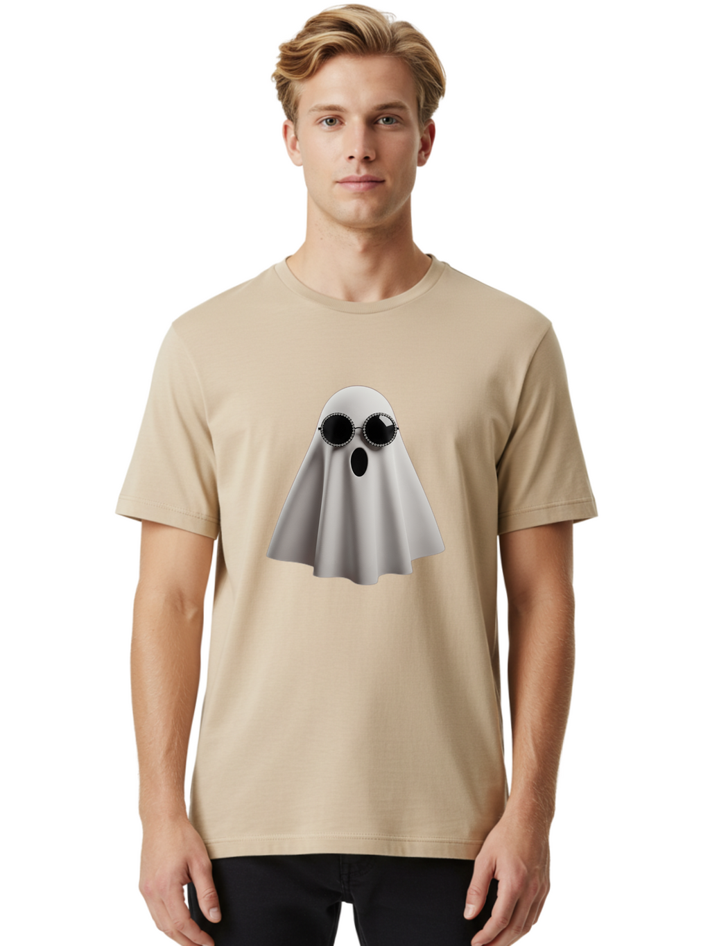 Ghost-Wearing-Sunglasses-3 Men'S Graphic Tee, 100% Cotton, Comfortable Casual Summer Wear, Machine Washable, Vintage Camera, Old Camera, Antique Camera, Black Camera, Classic Photography, Photography Equipment, Nostalgic Device, Film Camera, Bak675