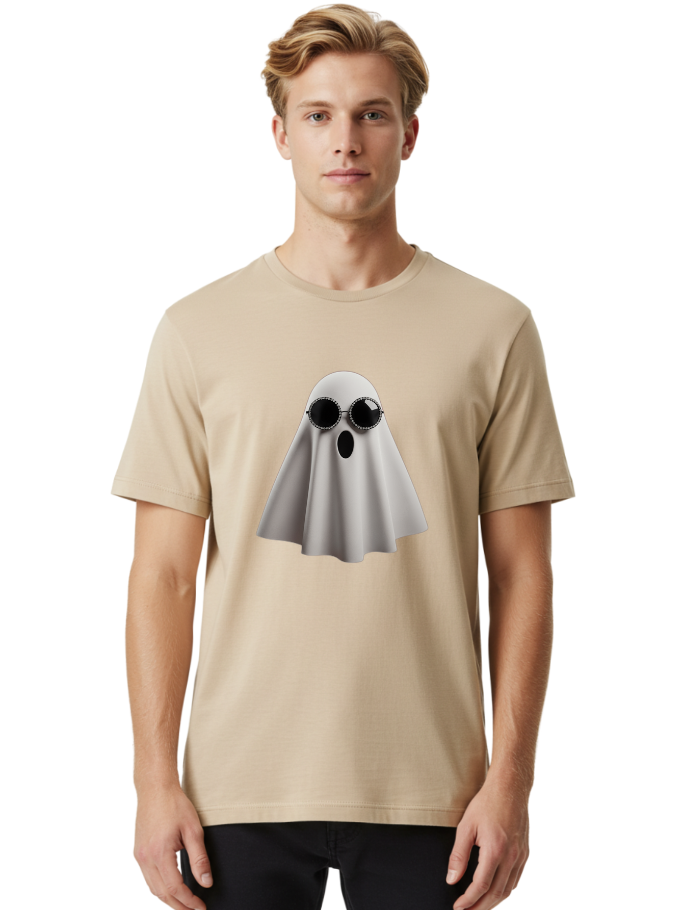 Ghost-Wearing-Sunglasses-3 Men'S Graphic Tee, 100% Cotton, Comfortable Casual Summer Wear, Machine Washable, Vintage Camera, Old Camera, Antique Camera, Black Camera, Classic Photography, Photography Equipment, Nostalgic Device, Film Camera, Bak675