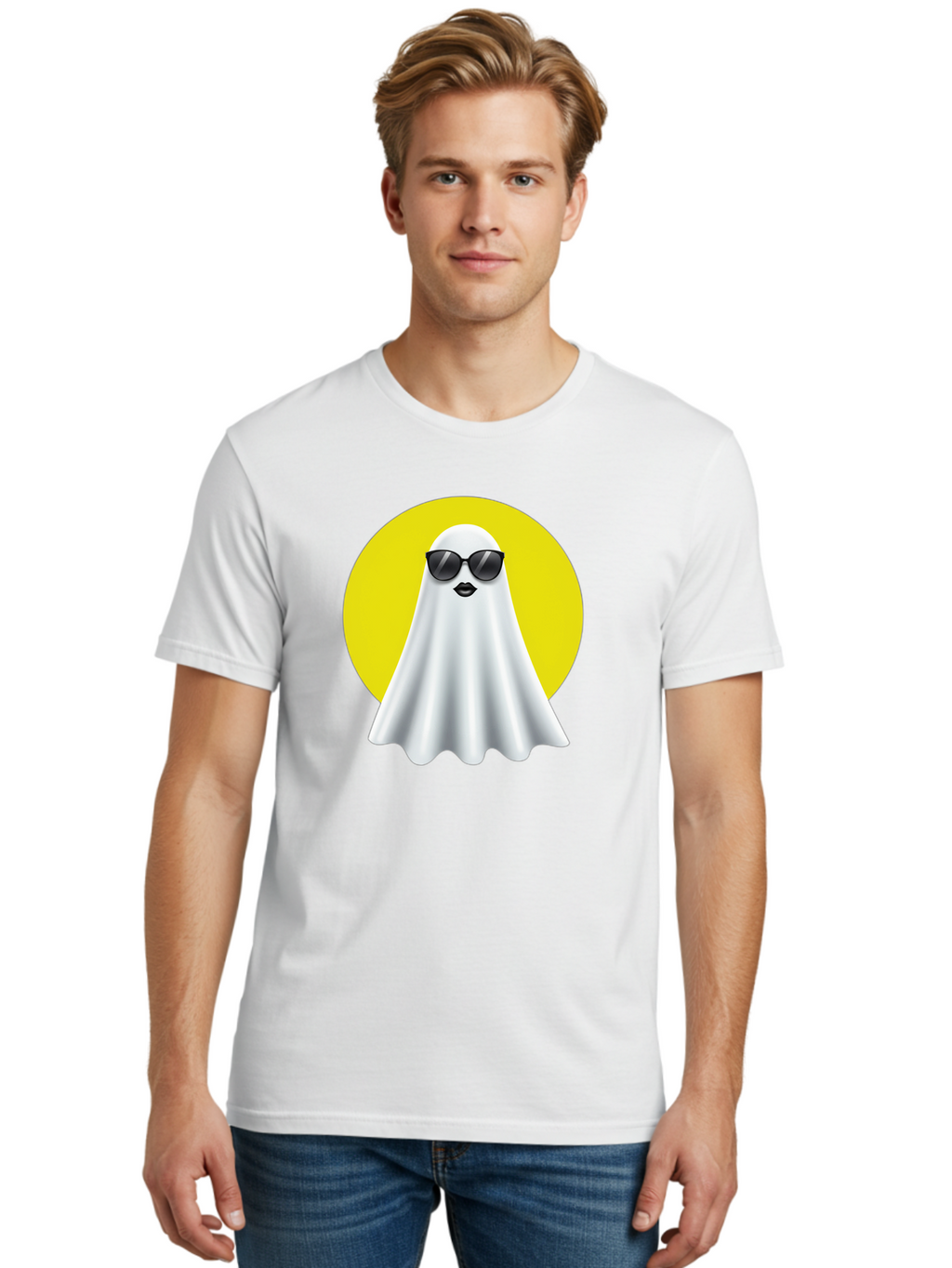 Ghost-With-Sunglasses-3 Men'S Graphic Tee, 100% Cotton, Comfortable Casual Summer Wear, Machine Washable, Vintage Camera, Old Camera, Antique Camera, Black Camera, Classic Photography, Photography Equipment, Nostalgic Device, Film Camera, Bak681