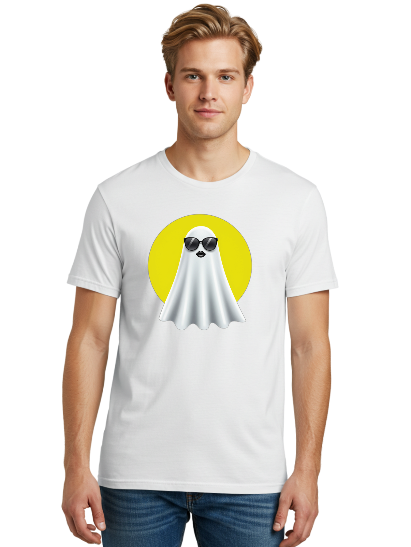 Ghost-With-Sunglasses-3 Men'S Graphic Tee, 100% Cotton, Comfortable Casual Summer Wear, Machine Washable, Vintage Camera, Old Camera, Antique Camera, Black Camera, Classic Photography, Photography Equipment, Nostalgic Device, Film Camera, Bak681