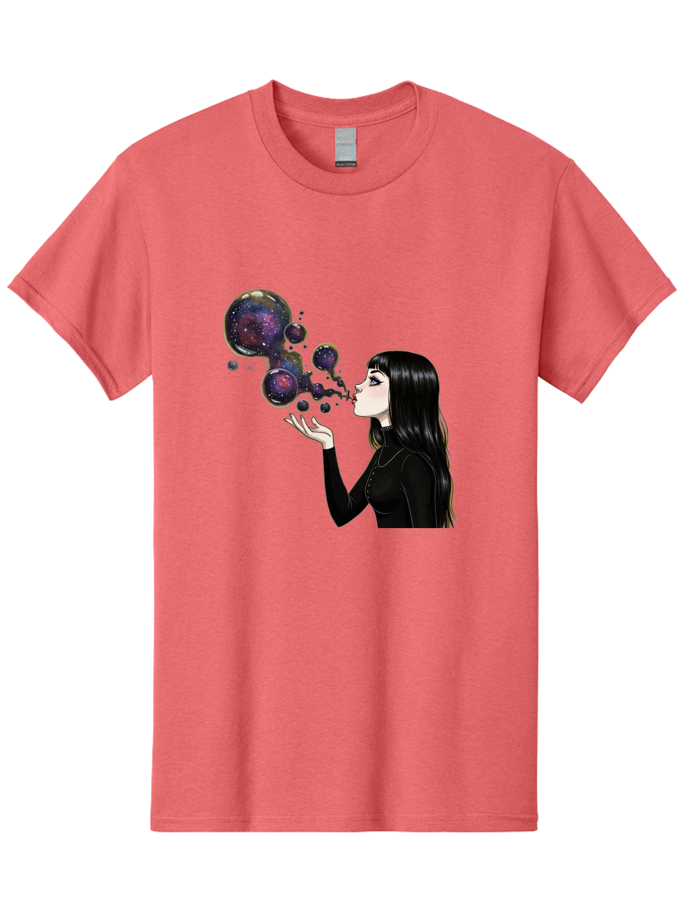Girl-Blowing-Galaxy-Bubbles-1 Men'S Graphic Tee, 100% Cotton, Comfortable Casual Summer Wear, Machine Washable, Vintage Camera, Old Camera, Antique Camera, Black Camera, Classic Photography, Photography Equipment, Nostalgic Device, Bak684