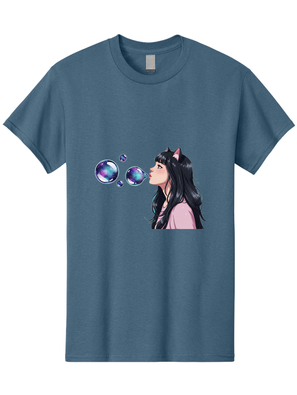 Girl-Blowing-Galaxy-Bubbles Men'S Graphic Tee, 100% Cotton, Comfortable Casual Summer Wear, Machine Washable, Vintage Camera, Old Camera, Antique Camera, Black Camera, Classic Photography, Photography Equipment, Nostalgic Device, Film Camera, Bak685