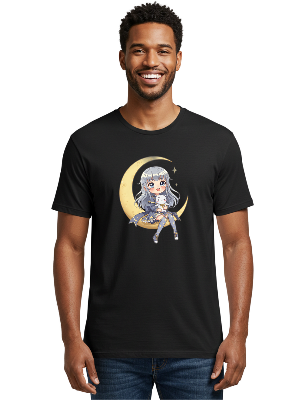 Girl-On-Crescent-Moon Men'S Graphic Tee, 100% Cotton, Comfortable Casual Summer Wear, Machine Washable, Vintage Camera, Old Camera, Antique Camera, Black Camera, Classic Photography, Photography Equipment, Nostalgic Device, Film Camera, Bak689