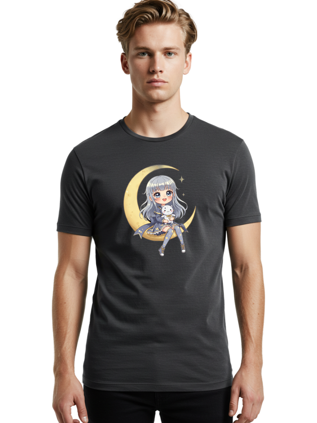 Girl-On-Crescent-Moon Men'S Graphic Tee, 100% Cotton, Comfortable Casual Summer Wear, Machine Washable, Vintage Camera, Old Camera, Antique Camera, Black Camera, Classic Photography, Photography Equipment, Nostalgic Device, Film Camera, Bak689