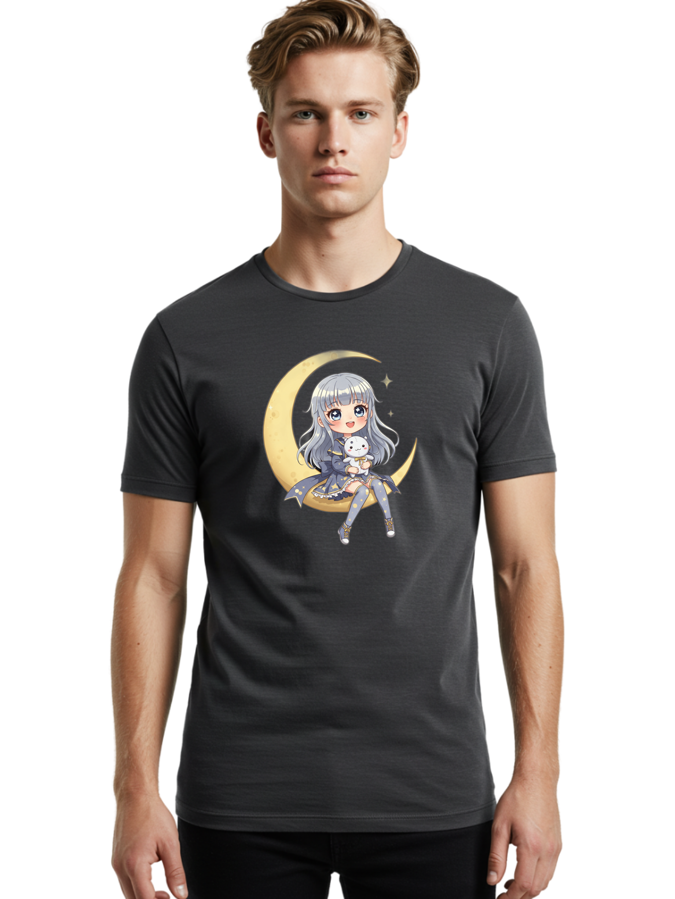 Girl-On-Crescent-Moon Men'S Graphic Tee, 100% Cotton, Comfortable Casual Summer Wear, Machine Washable, Vintage Camera, Old Camera, Antique Camera, Black Camera, Classic Photography, Photography Equipment, Nostalgic Device, Film Camera, Bak689
