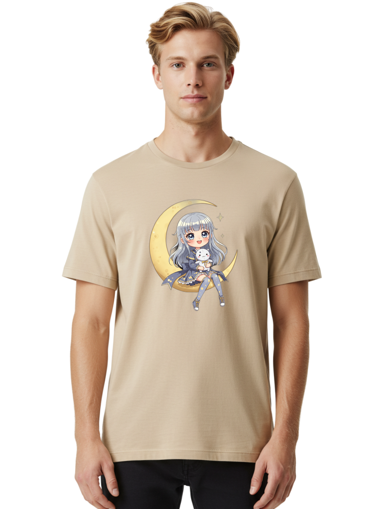 Girl-On-Crescent-Moon Men'S Graphic Tee, 100% Cotton, Comfortable Casual Summer Wear, Machine Washable, Vintage Camera, Old Camera, Antique Camera, Black Camera, Classic Photography, Photography Equipment, Nostalgic Device, Film Camera, Bak689