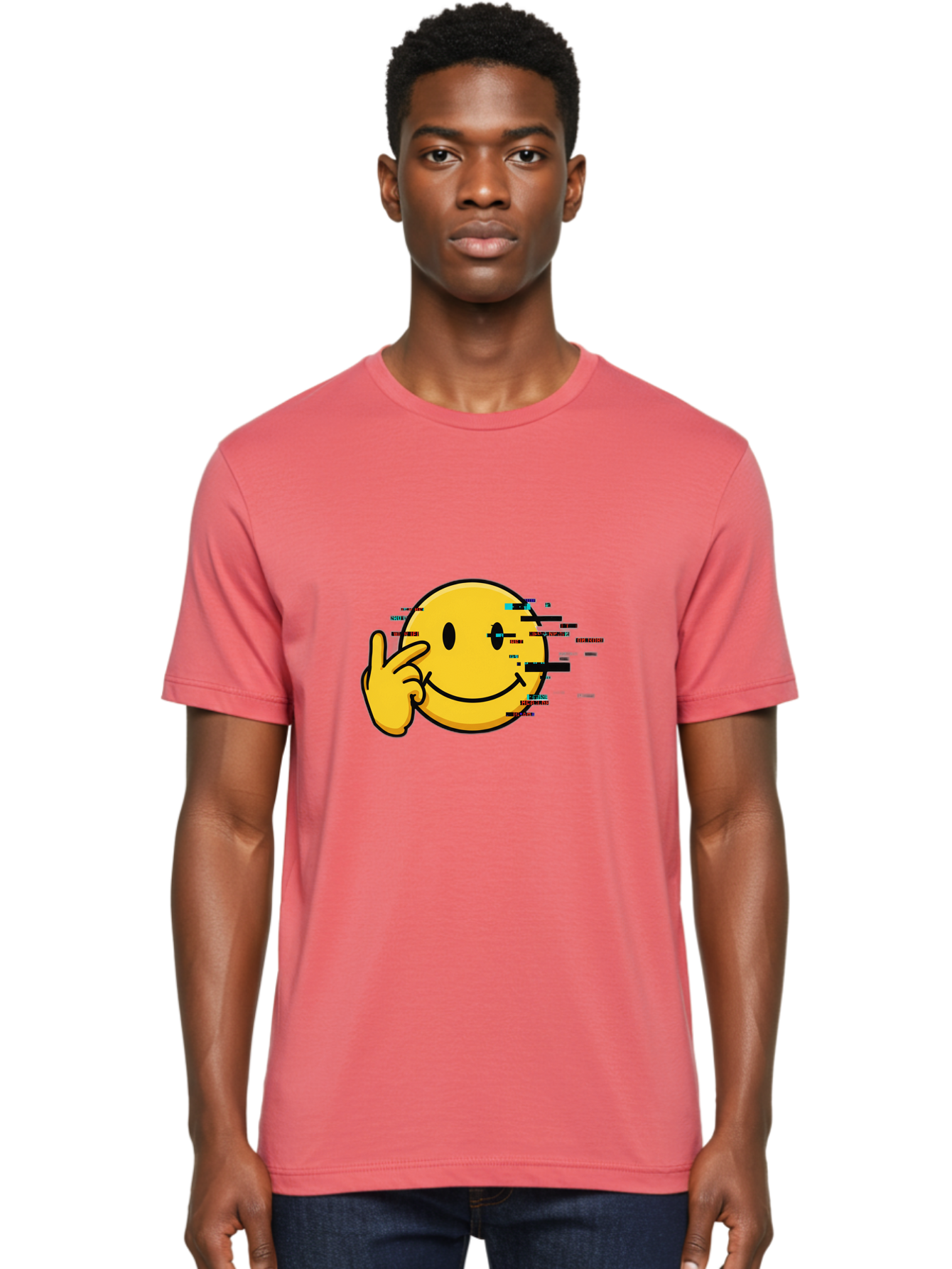 Glitch-Smiley Men'S Graphic Tee, 100% Cotton, Comfortable Casual Summer Wear, Machine Washable, Vintage Camera, Old Camera, Antique Camera, Black Camera, Classic Photography, Photography Equipment, Nostalgic Device, Film Camera, Camera Art Bak695