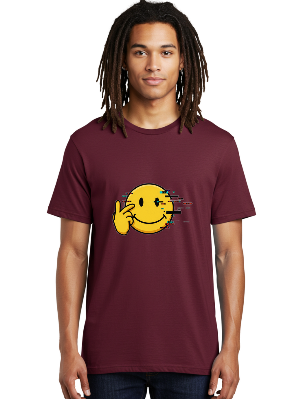 Glitch-Smiley Men'S Graphic Tee, 100% Cotton, Comfortable Casual Summer Wear, Machine Washable, Vintage Camera, Old Camera, Antique Camera, Black Camera, Classic Photography, Photography Equipment, Nostalgic Device, Film Camera, Camera Art Bak695