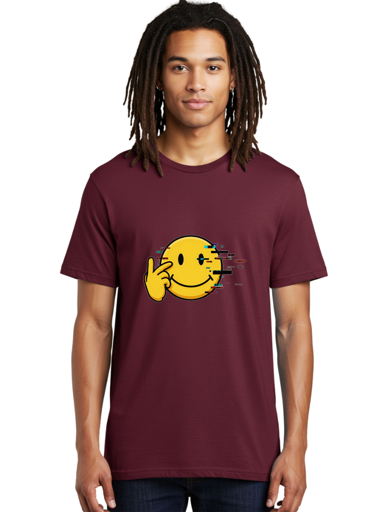 Glitch-Smiley Men'S Graphic Tee, 100% Cotton, Comfortable Casual Summer Wear, Machine Washable, Vintage Camera, Old Camera, Antique Camera, Black Camera, Classic Photography, Photography Equipment, Nostalgic Device, Film Camera, Camera Art Bak695