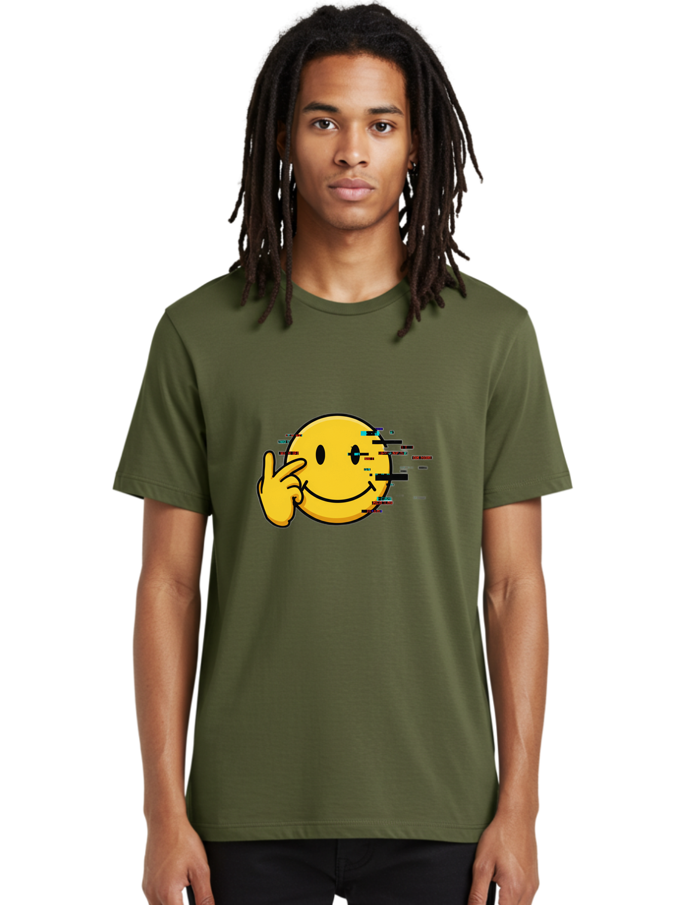 Glitch-Smiley Men'S Graphic Tee, 100% Cotton, Comfortable Casual Summer Wear, Machine Washable, Vintage Camera, Old Camera, Antique Camera, Black Camera, Classic Photography, Photography Equipment, Nostalgic Device, Film Camera, Camera Art Bak695