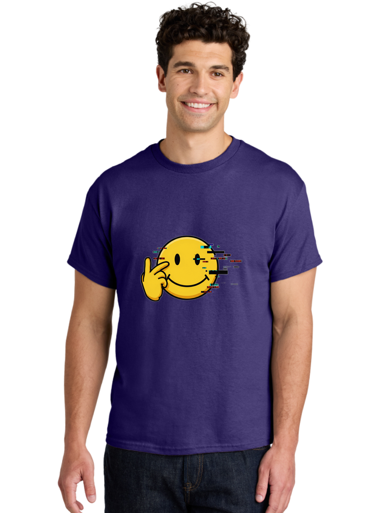 Glitch-Smiley Men'S Graphic Tee, 100% Cotton, Comfortable Casual Summer Wear, Machine Washable, Vintage Camera, Old Camera, Antique Camera, Black Camera, Classic Photography, Photography Equipment, Nostalgic Device, Film Camera, Camera Art Bak695