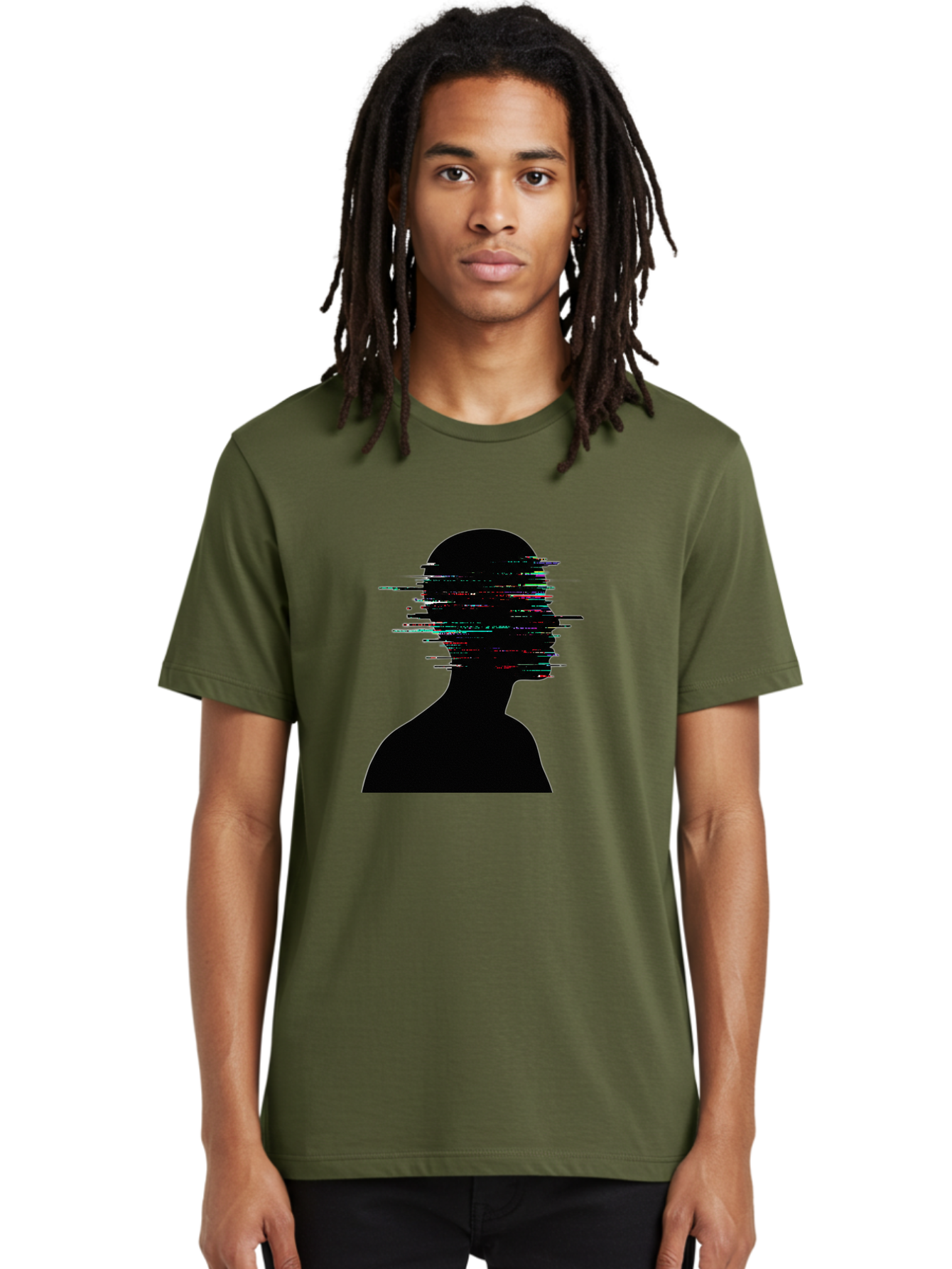 Glitching-Human-Silhouette Men'S Graphic Tee, 100% Cotton, Comfortable Casual Summer Wear, Machine Washable, Vintage Camera, Old Camera, Antique Camera, Black Camera, Classic Photography, Photography Equipment, Nostalgic Device, Film Camera, Bak696