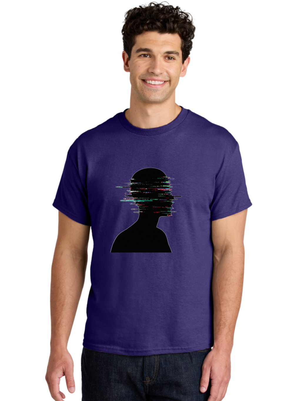 Glitching-Human-Silhouette Men'S Graphic Tee, 100% Cotton, Comfortable Casual Summer Wear, Machine Washable, Vintage Camera, Old Camera, Antique Camera, Black Camera, Classic Photography, Photography Equipment, Nostalgic Device, Film Camera, Bak696