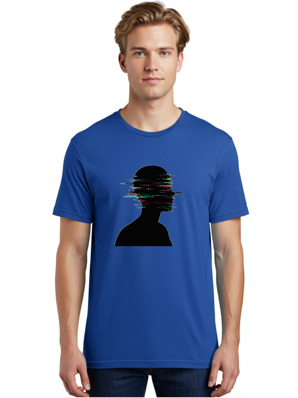 Glitching-Human-Silhouette Men'S Graphic Tee, 100% Cotton, Comfortable Casual Summer Wear, Machine Washable, Vintage Camera, Old Camera, Antique Camera, Black Camera, Classic Photography, Photography Equipment, Nostalgic Device, Film Camera, Bak696