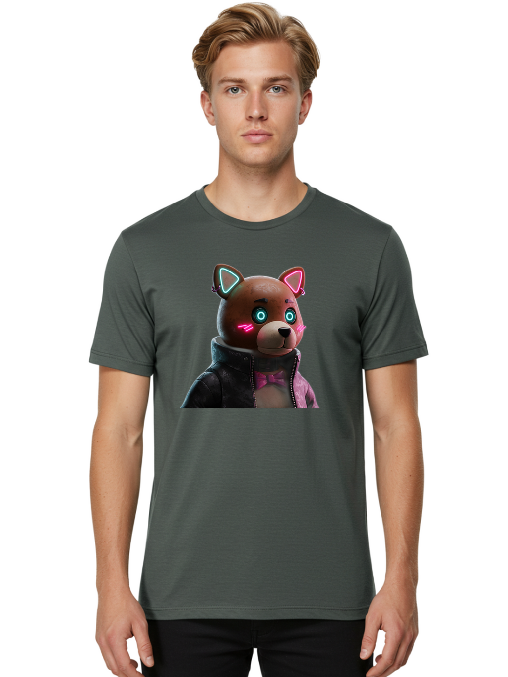 Glowing-Eyes-Bear Men'S Graphic Tee, 100% Cotton, Comfortable Casual Summer Wear, Machine Washable, Vintage Camera, Old Camera, Antique Camera, Black Camera, Classic Photography, Photography Equipment, Nostalgic Device, Film Camera, Camera Art Bak701