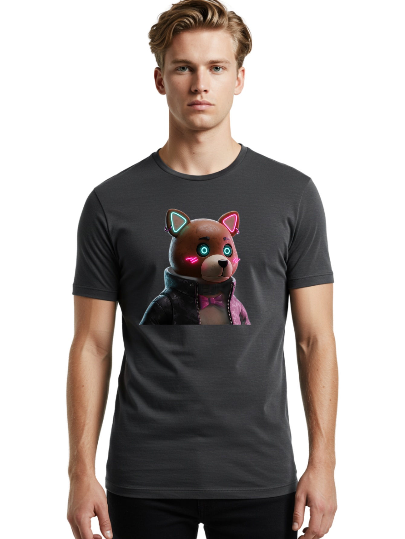 Glowing-Eyes-Bear Men'S Graphic Tee, 100% Cotton, Comfortable Casual Summer Wear, Machine Washable, Vintage Camera, Old Camera, Antique Camera, Black Camera, Classic Photography, Photography Equipment, Nostalgic Device, Film Camera, Camera Art Bak701