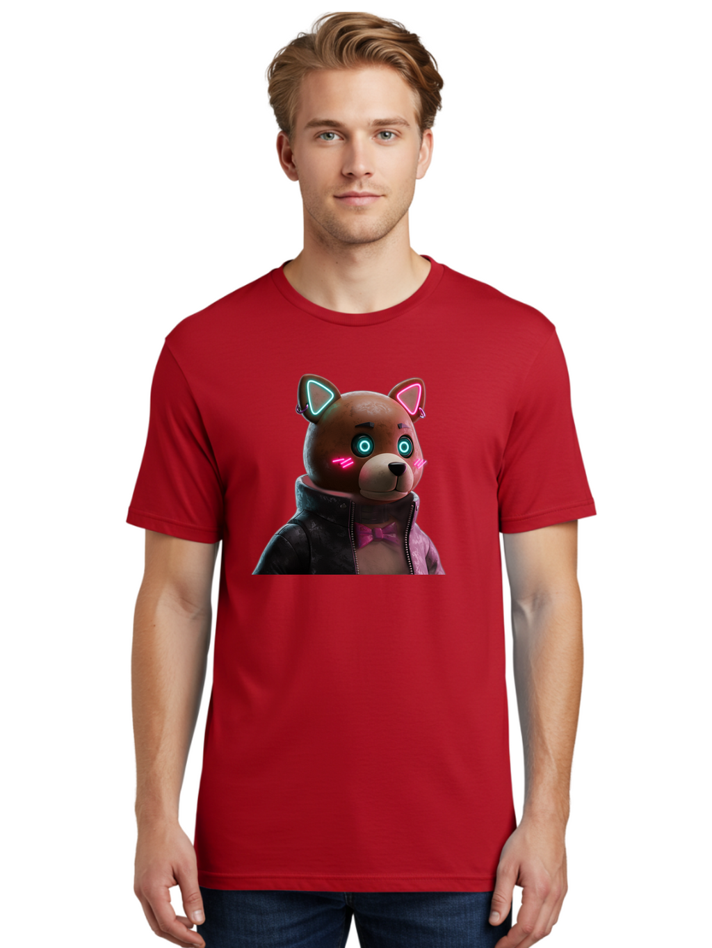 Glowing-Eyes-Bear Men'S Graphic Tee, 100% Cotton, Comfortable Casual Summer Wear, Machine Washable, Vintage Camera, Old Camera, Antique Camera, Black Camera, Classic Photography, Photography Equipment, Nostalgic Device, Film Camera, Camera Art Bak701