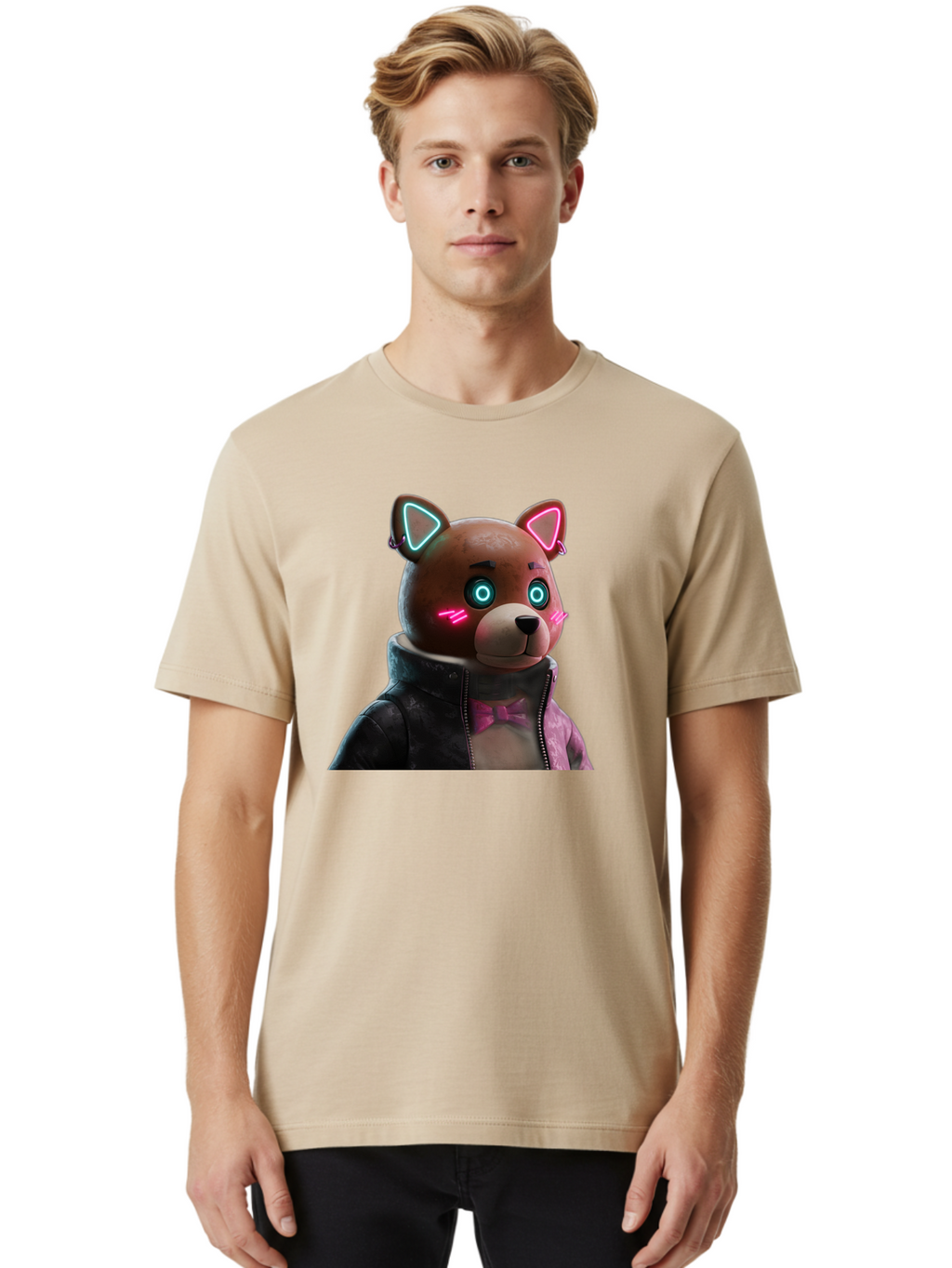 Glowing-Eyes-Bear Men'S Graphic Tee, 100% Cotton, Comfortable Casual Summer Wear, Machine Washable, Vintage Camera, Old Camera, Antique Camera, Black Camera, Classic Photography, Photography Equipment, Nostalgic Device, Film Camera, Camera Art Bak701