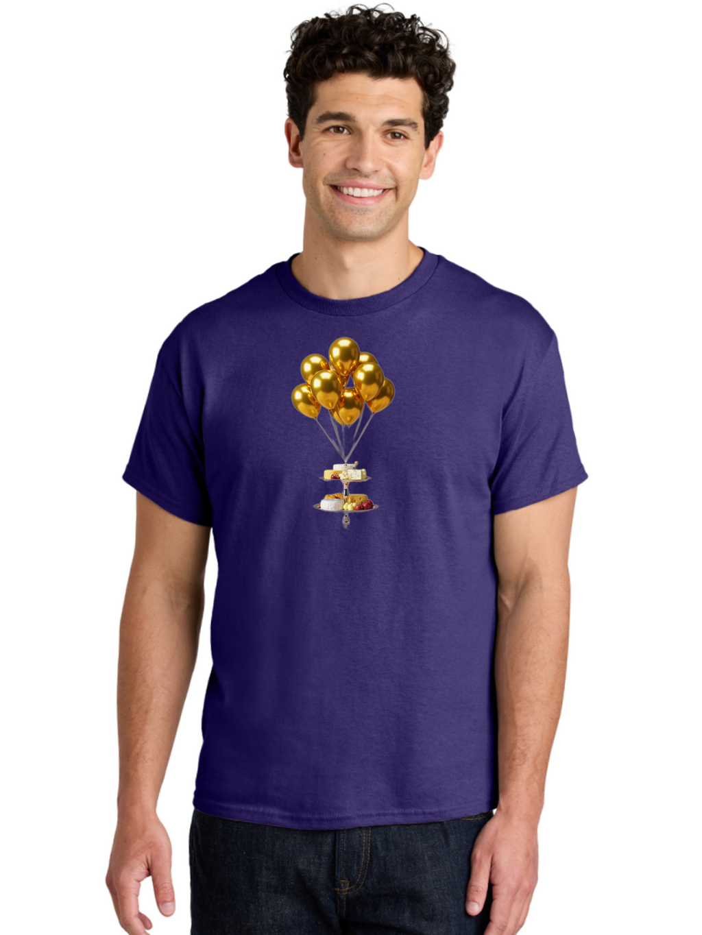 Gold-Balloons-Cake-Stand-Dessert Men'S Graphic Tee, 100% Cotton, Comfortable Casual Summer Wear, Machine Washable, Vintage Camera, Old Camera, Antique Camera, Black Camera, Classic Photography, Photography Equipment, Nostalgic Device, Bak705