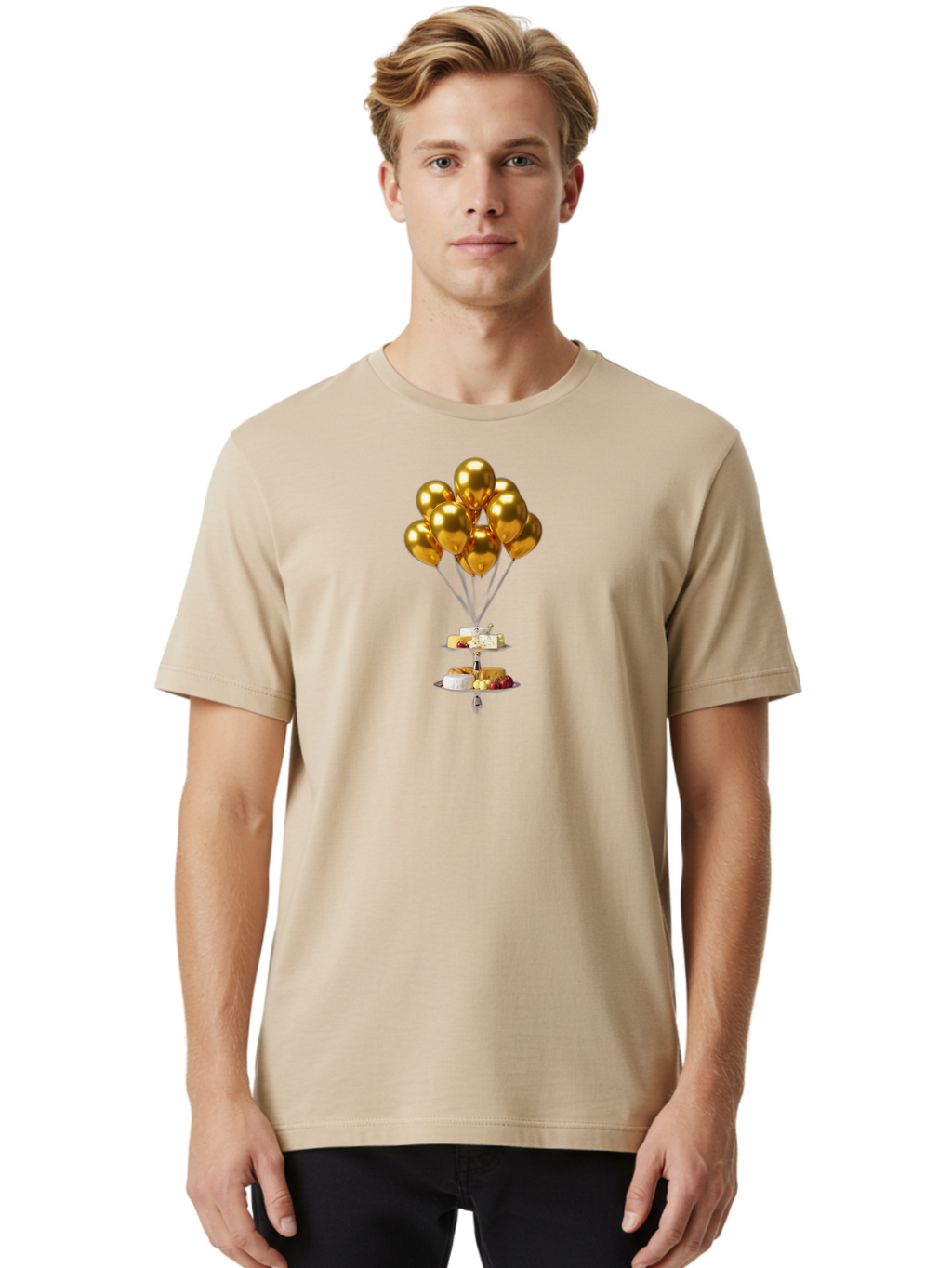 Gold-Balloons-Cake-Stand-Dessert Men'S Graphic Tee, 100% Cotton, Comfortable Casual Summer Wear, Machine Washable, Vintage Camera, Old Camera, Antique Camera, Black Camera, Classic Photography, Photography Equipment, Nostalgic Device, Bak705