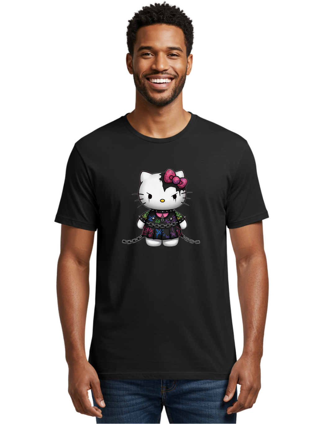 Hello-Kitty-Graffiti Men'S Graphic Tee, 100% Cotton, Comfortable Casual Summer Wear, Machine Washable, Vintage Camera, Old Camera, Antique Camera, Black Camera, Classic Photography, Photography Equipment, Nostalgic Device, Film Camera, Bak725