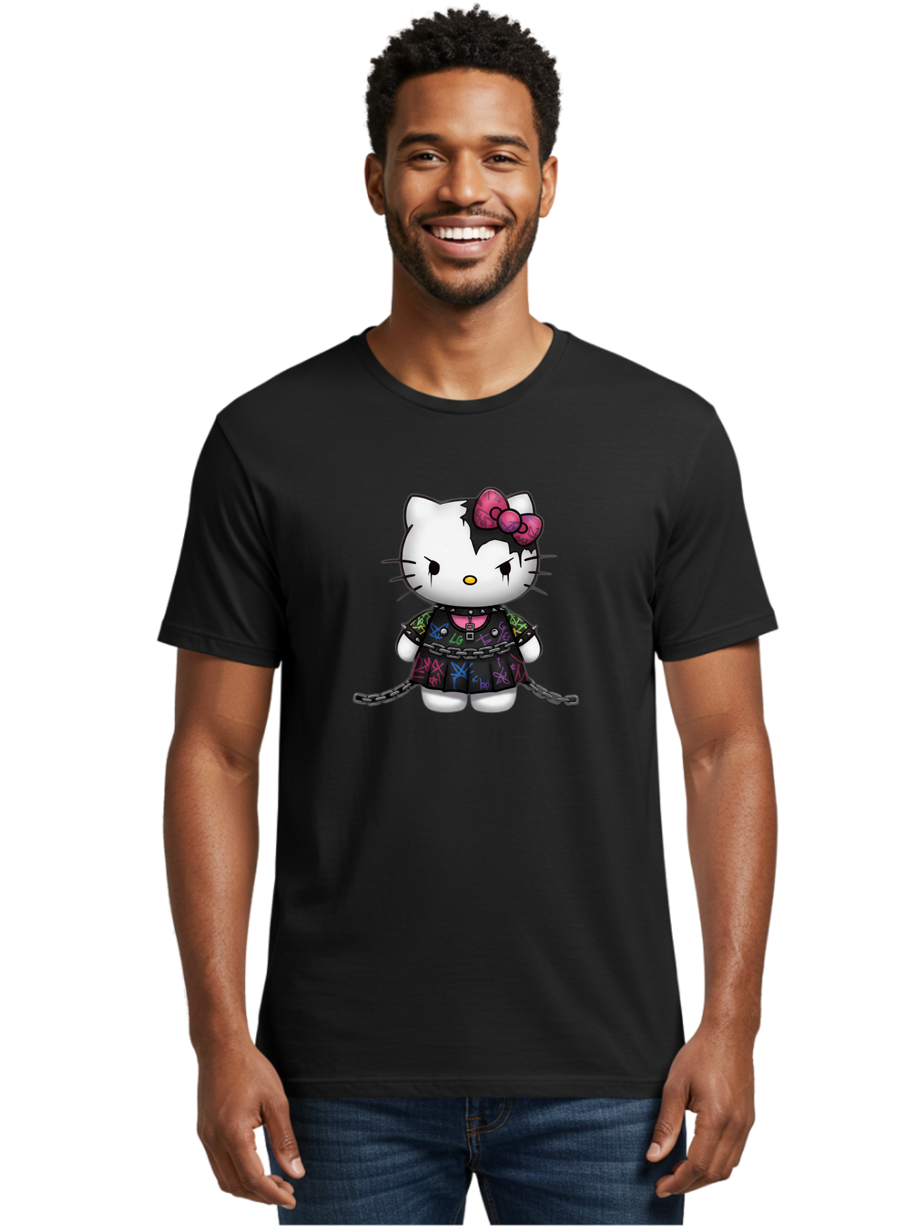 Hello-Kitty-Graffiti Men'S Graphic Tee, 100% Cotton, Comfortable Casual Summer Wear, Machine Washable, Vintage Camera, Old Camera, Antique Camera, Black Camera, Classic Photography, Photography Equipment, Nostalgic Device, Film Camera, Bak725