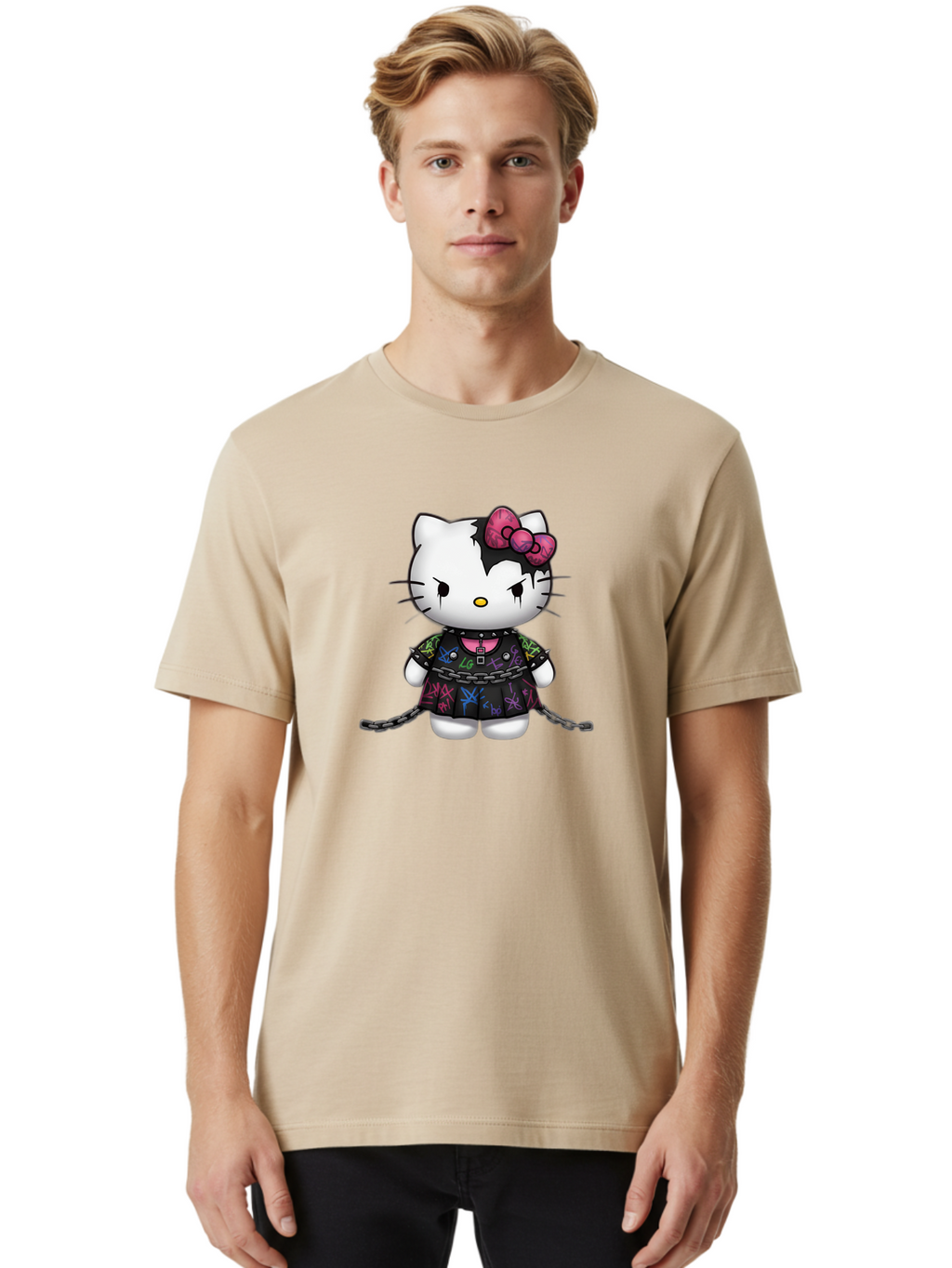 Hello-Kitty-Graffiti Men'S Graphic Tee, 100% Cotton, Comfortable Casual Summer Wear, Machine Washable, Vintage Camera, Old Camera, Antique Camera, Black Camera, Classic Photography, Photography Equipment, Nostalgic Device, Film Camera, Bak725