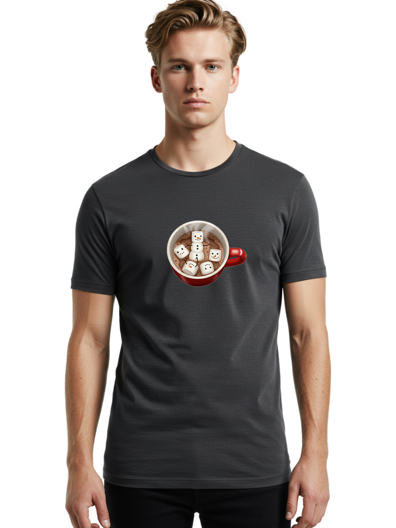 Hot-Chocolate-Marshmallow-Snowman Men'S Graphic Tee, 100% Cotton, Comfortable Casual Summer Wear, Machine Washable, Vintage Camera, Old Camera, Antique Camera, Black Camera, Classic Photography, Photography Equipment, Nostalgic Device, Bak729