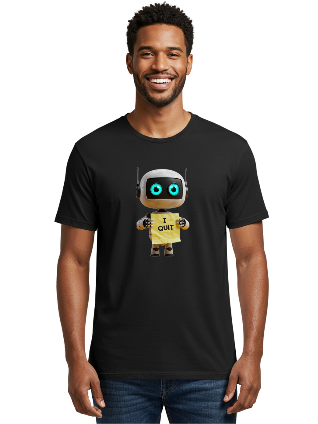 I-Quit-Robot-2 Men'S Graphic Tee, 100% Cotton, Comfortable Casual Summer Wear, Machine Washable, Vintage Camera, Old Camera, Antique Camera, Black Camera, Classic Photography, Photography Equipment, Nostalgic Device, Film Camera, Camera Art Bak744
