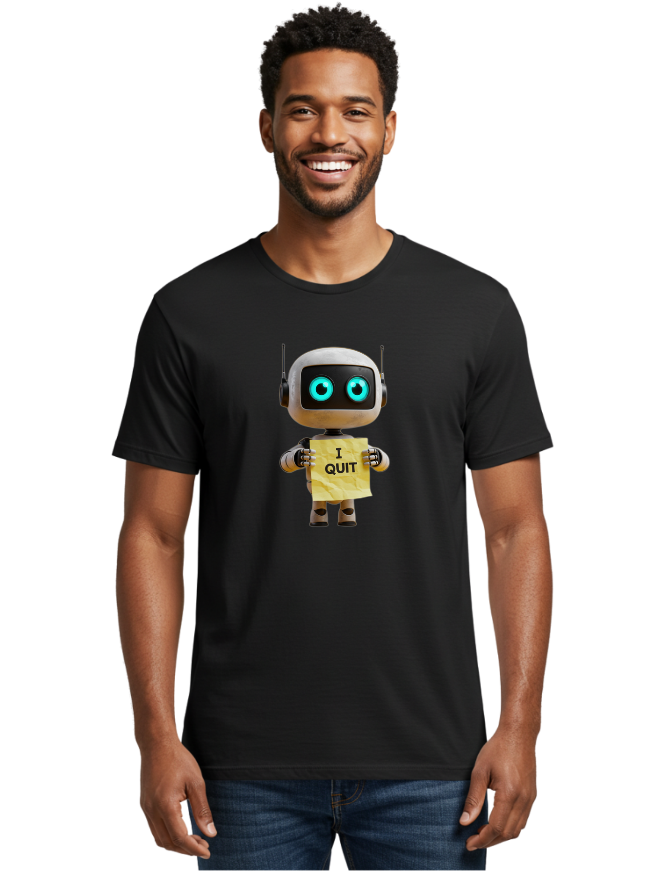 I-Quit-Robot-2 Men'S Graphic Tee, 100% Cotton, Comfortable Casual Summer Wear, Machine Washable, Vintage Camera, Old Camera, Antique Camera, Black Camera, Classic Photography, Photography Equipment, Nostalgic Device, Film Camera, Camera Art Bak744